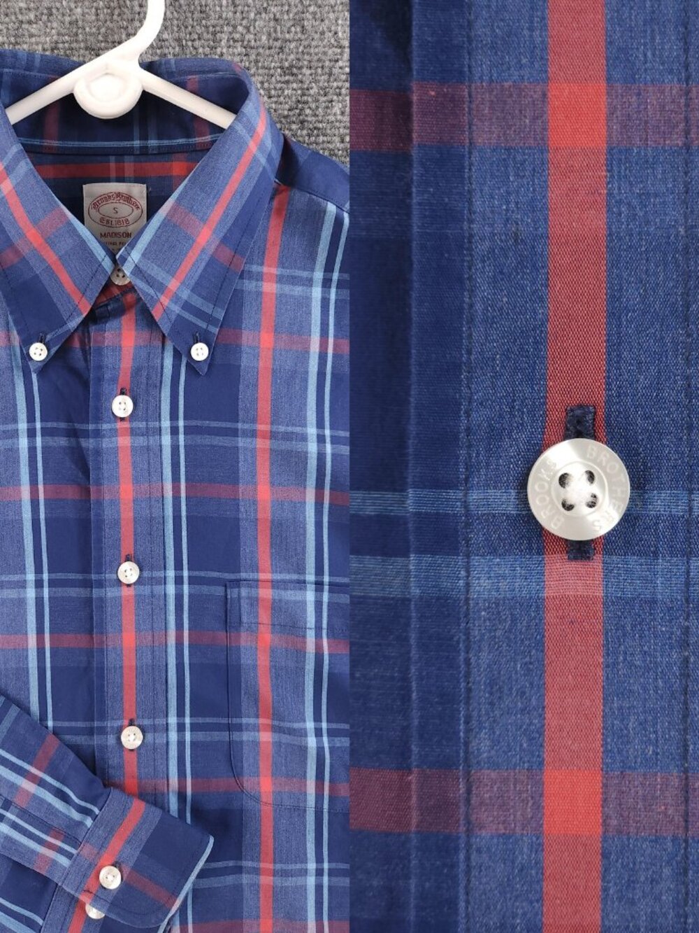 NWD Brooks Brothers Button-Down Blue Small Plaid Cotton Non-Iron Supima Madison